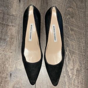 Manolo Blahnik Black Snakeskin Kitten Heels